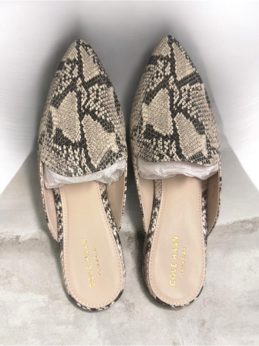 New Cole Haan Snake-Print Pointed Slip-On Mules size 9.5 B